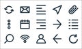 User interface line icons. linear set. quality vector line set such as refresh, user, search, backwards, wifi, more, forward, Royalty Free Stock Photo