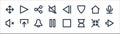 user interface line icons. linear set. quality vector line set such as right, hourglass, pause, no sound, home, share, previous