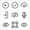 user interface line icons. linear set. quality vector line set such as show, transform, hide, microphone, charging, login, upload