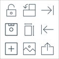 user interface line icons. linear set. quality vector line set such as upload file, image, add, reverse arrow, paper size, hard Royalty Free Stock Photo