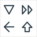 user interface line icons. linear set. quality vector line set such as upload, left arrows, fast foward