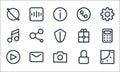 User interface line icons. linear set. quality vector line set such as weather, camera, play, padlock, message, music, gift, call