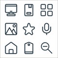 user interface line icons. linear set. quality vector line set such as zoom out, tag, home, microphone, favorite, picture, menu,