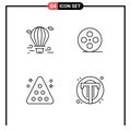 4 User Interface Line Pack of modern Signs and Symbols of balloon, billiards, airballoon, film reel, rack