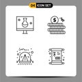 4 User Interface Line Pack of modern Signs and Symbols of biology, camping, echography, coin, jungle