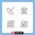 4 User Interface Line Pack of modern Signs and Symbols of call, star, phone, female web developer, circle