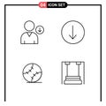 4 User Interface Line Pack of modern Signs and Symbols of down, stiched, arrow, ball, childhood
