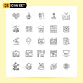 25 User Interface Line Pack of modern Signs and Symbols of global network, repair, data, construction, building