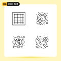 4 User Interface Line Pack of modern Signs and Symbols of grid, phone, area, band, configure