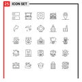 25 User Interface Line Pack of modern Signs and Symbols of light, idea, bass, coding, subwoofer