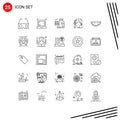 25 User Interface Line Pack of modern Signs and Symbols of melon, heart, food mincer, wedding, arch