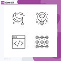 4 User Interface Line Pack of modern Signs and Symbols of moon, science, night, creative, server