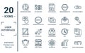 user.interface linear icon set. includes thin line check box with cursor, alarm button, crop button, magnet, round loading Royalty Free Stock Photo