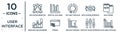 user.interface linear icon set. includes thin line data interconnected, pie chart circular interface, data coding, stream, box Royalty Free Stock Photo