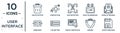 user.interface linear icon set. includes thin line delete button, face detection, open letter read email, list button, magnet, Royalty Free Stock Photo