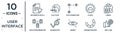 user.interface linear icon set. includes thin line documents with a star, data connection, labels, square root, loading process,