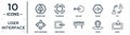 user.interface linear icon set. includes thin line error page, reload, pic, birghtness, zoom, more, voice recorder icons for