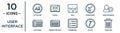 user.interface linear icon set. includes thin line letter size, hall, user exchange, window graphic, italics, trash bin, elections