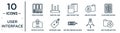 user.interface linear icon set. includes thin line office folders, new tab button, telephone keypad, shopping label, tungsten, add Royalty Free Stock Photo
