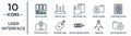 user.interface linear icon set. includes thin line office folders, new tab button, telephone keypad, shopping label, tungsten, add