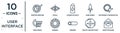 user.interface linear icon set. includes thin line printer printing squares, screen in white, recording conversation, rubbish,