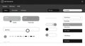 User interface mockup with various UI elements, including tabs, buttons, and sliders. Royalty Free Stock Photo