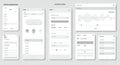 User interface mockups with a minimalist design in grayscale. Features multiple Royalty Free Stock Photo