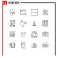 16 User Interface Outline Pack of modern Signs and Symbols of certificate, business, grid, badge, security
