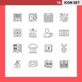 16 User Interface Outline Pack of modern Signs and Symbols of cooling, pin, colander, location, date