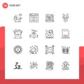 16 User Interface Outline Pack of modern Signs and Symbols of lifestyle, download, laptop, upload, down