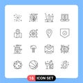 16 User Interface Outline Pack of modern Signs and Symbols of pointer, location, ecommerce, video, laptop