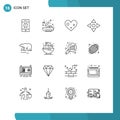 16 User Interface Outline Pack of modern Signs and Symbols of polar, animal, heart, navigate, arrow