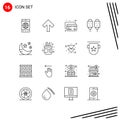 16 User Interface Outline Pack of modern Signs and Symbols of sleep, mode, credit, street food, food