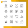 16 User Interface Outline Pack of modern Signs and Symbols of technology, internet, spring, global, time