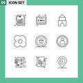 9 User Interface Outline Pack of modern Signs and Symbols of work, office, constructor, job, omelet