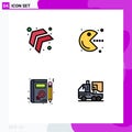 User Interface Pack of 4 Basic Filledline Flat Colors of arrow, woman, pacman, play, artificial