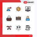 User Interface Pack of 9 Basic Filledline Flat Colors of avatar, box, multimedia, food, purse