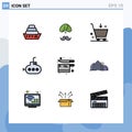 User Interface Pack of 9 Basic Filledline Flat Colors of kitchen, submarine, person, bathyscaph, commerce Royalty Free Stock Photo