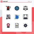 User Interface Pack of 9 Basic Filledline Flat Colors of worldwide, social, scales, network, surveillance Royalty Free Stock Photo