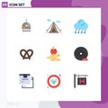 Mobile Interface Flat Color Set of 9 Pictograms of cd, books, moon, apple, pretzel Royalty Free Stock Photo