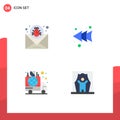 Universal Icon Symbols Group of 4 Modern Flat Icons of attack, announcement, mail, left, car