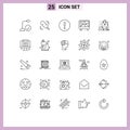 User Interface Pack of 25 Basic Lines of present, bag, alert, decoration, photo
