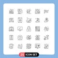 User Interface Pack of 25 Basic Lines of valentine, love, bubble, camera, truck