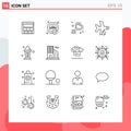 User Interface Pack of 16 Basic Outlines of abrahamic, transport, gdpr, plane, cancel