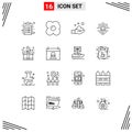 User Interface Pack of 16 Basic Outlines of calendar, love, hand, gift, warm