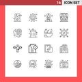 User Interface Pack of 16 Basic Outlines of call, machine, bulb, kitchen, light
