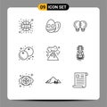 User Interface Pack of 9 Basic Outlines of car, nuclear, mechanic, energy, fruit