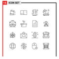 User Interface Pack of 16 Basic Outlines of car, sun, fridge, person, beach