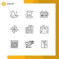 User Interface Pack of 9 Basic Outlines of care, madical, music, hospital, wind