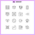 User Interface Pack of 16 Basic Outlines of designing tool, computer, construction, box, mobile